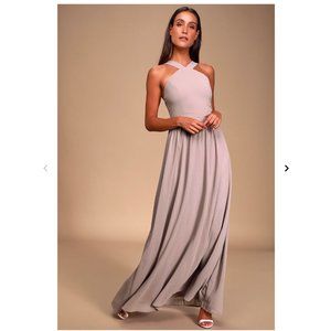 NWT Lulu's Air of Romance Taupe Maxi Dress